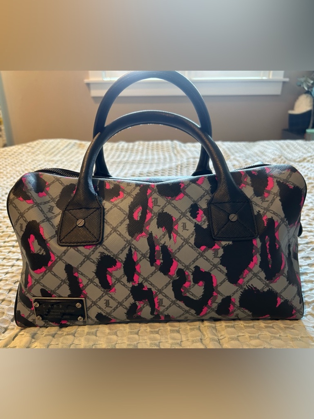 L.A.M.B. Black & Pink Leopard Print Satchel